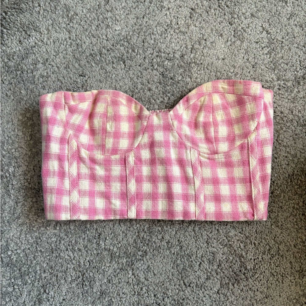 Zara Pink Gingham Bandeau Crop Top